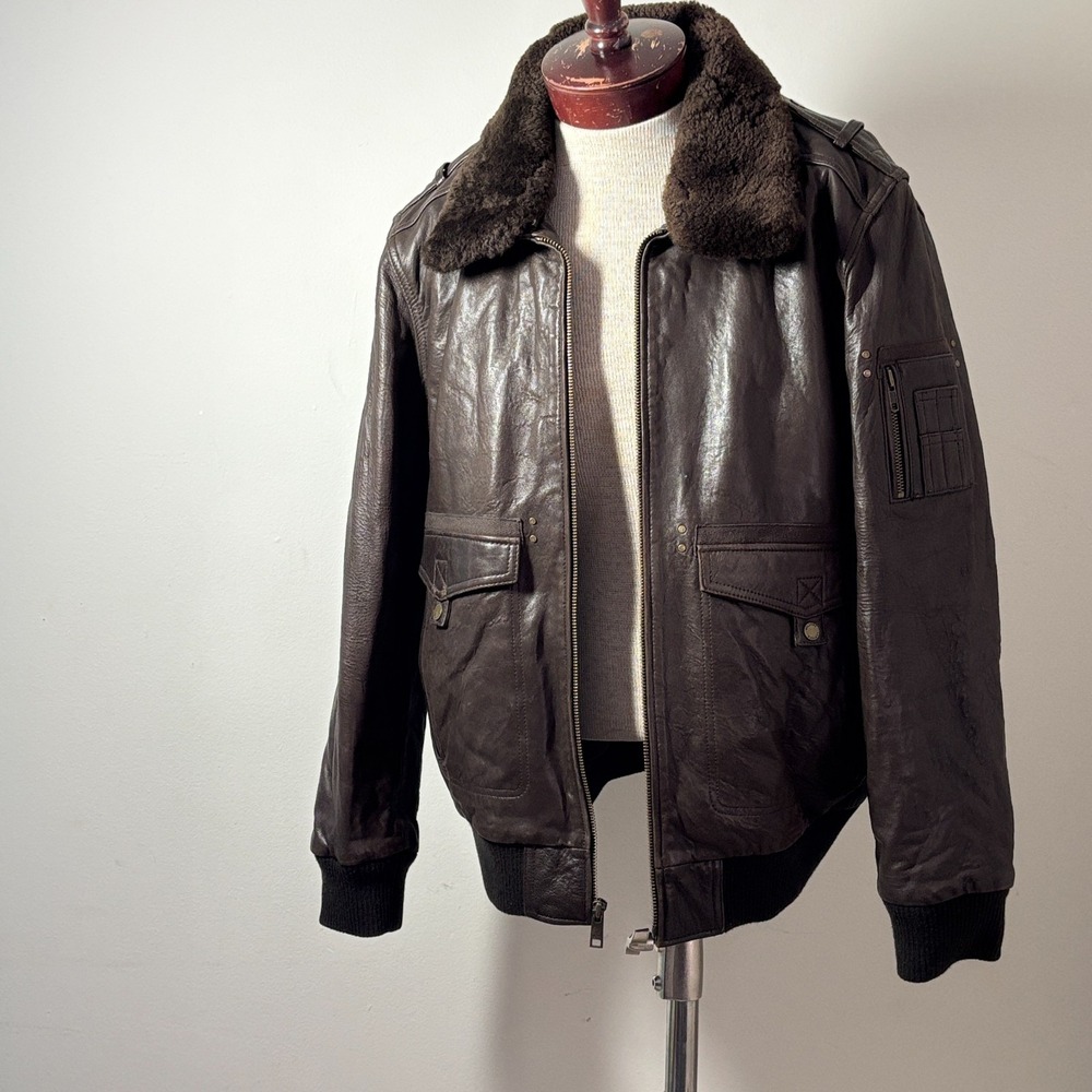 Wilsons Leather Bomber Jacket Brown Shearling Collar XL Men's Flight Style - Picture 16 of 16